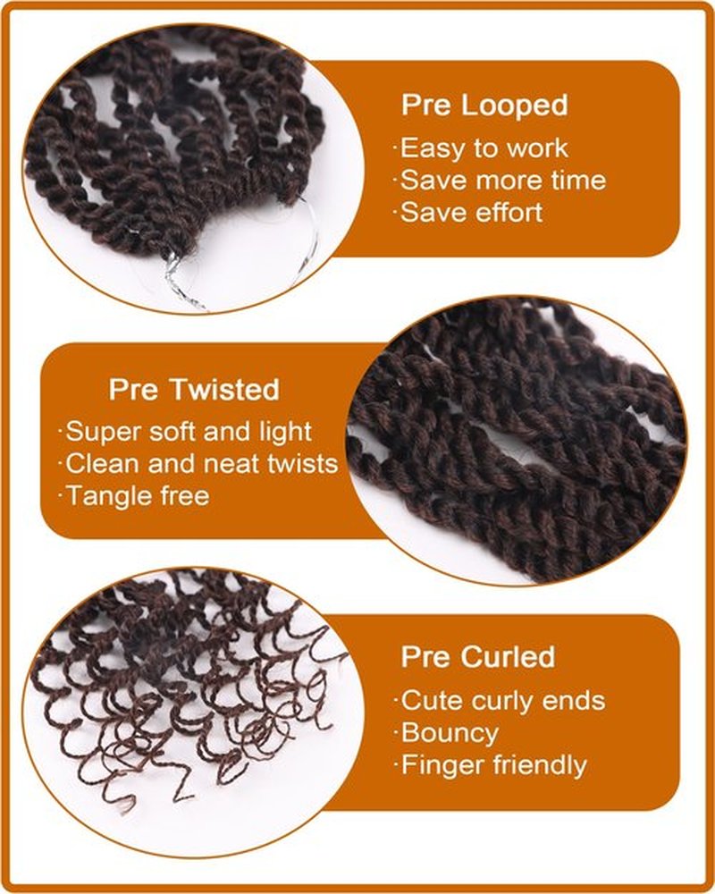 Senegalese Twist Crochet Hair 12 Inch Color 33 Pre Looped Crochet Braids with Curly Ends Short 8 Packs Kinky Twist Crochet Hair for Black Women (12 Inch,T33)