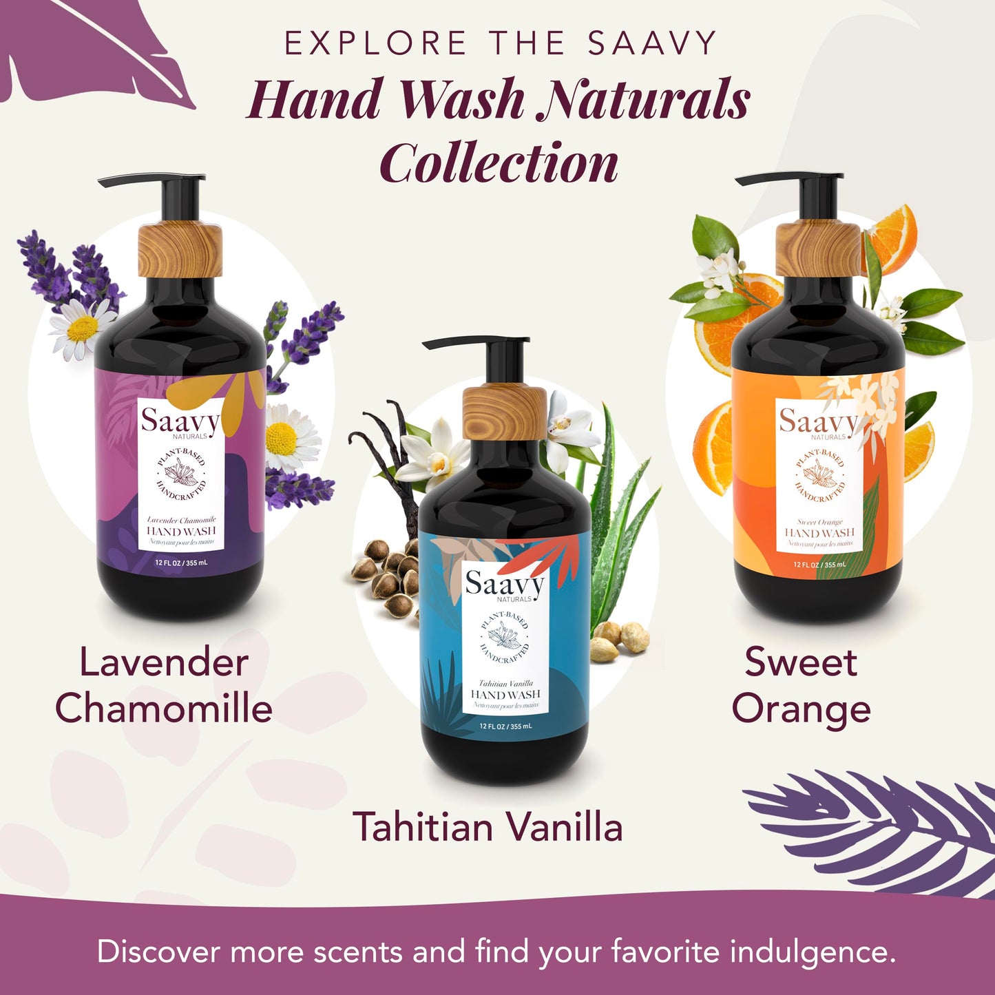 Saavy Naturals Hand Wash – Plant-Based Liquid Hand Soap with Aloe Vera, Shea Butter & Essential Oils – Sulfate-Free, Moisturizing, Food-Grade Ingredients – Lavender Chamomile – 12 fl oz, 2 pack