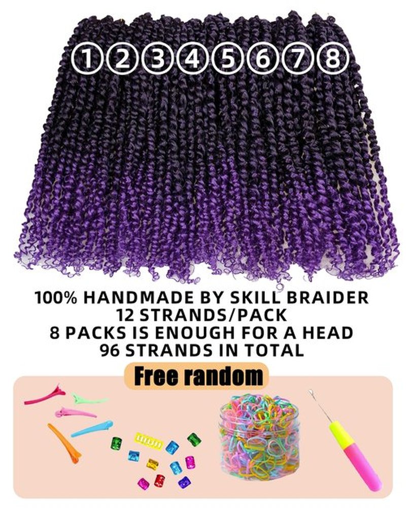 hahoness 10 Inch 8 Packs Pre Looped Passion Twist Crochet Hair for Black Women and Kids-Ombre Purple,Super Soft Bouncy Synthetic Braided Hair Extensions(10 Inch-8 Packs,T1B/Purple)