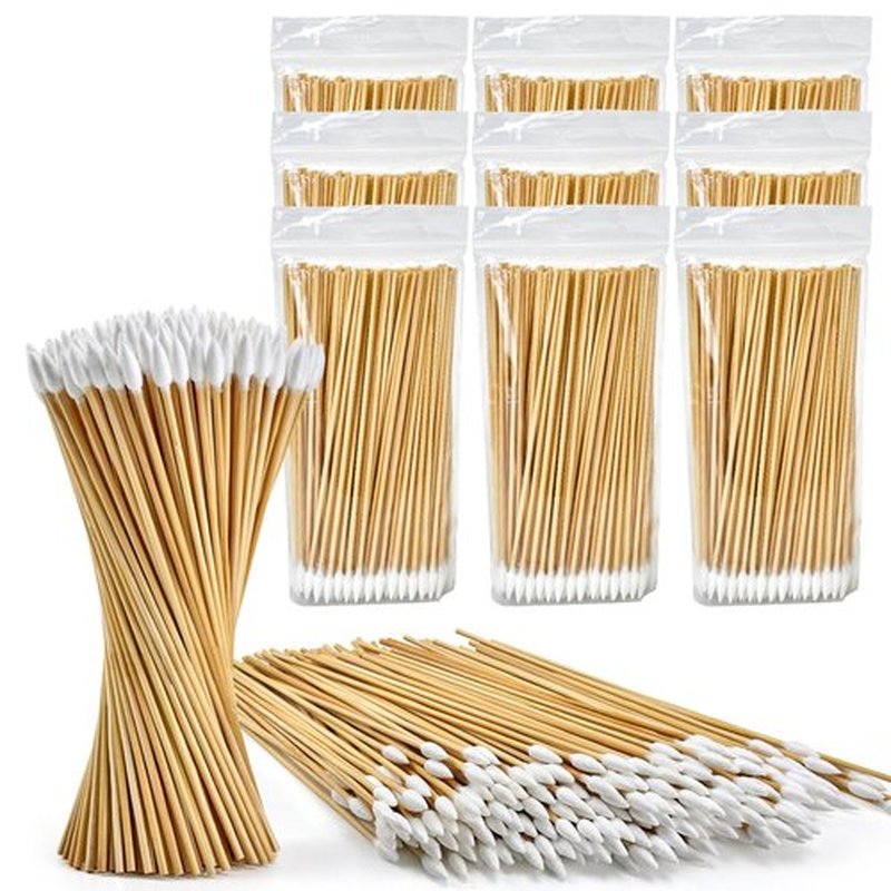 1000PCS 6 Inch Long Cotton Swabs - Highly Absorbent Cotton Swabs with Wooden Sticks - Lint Free Cotton on Smooth Bamboo Handle, Works Great for Makeup, Gun Cleaning, Pet Care