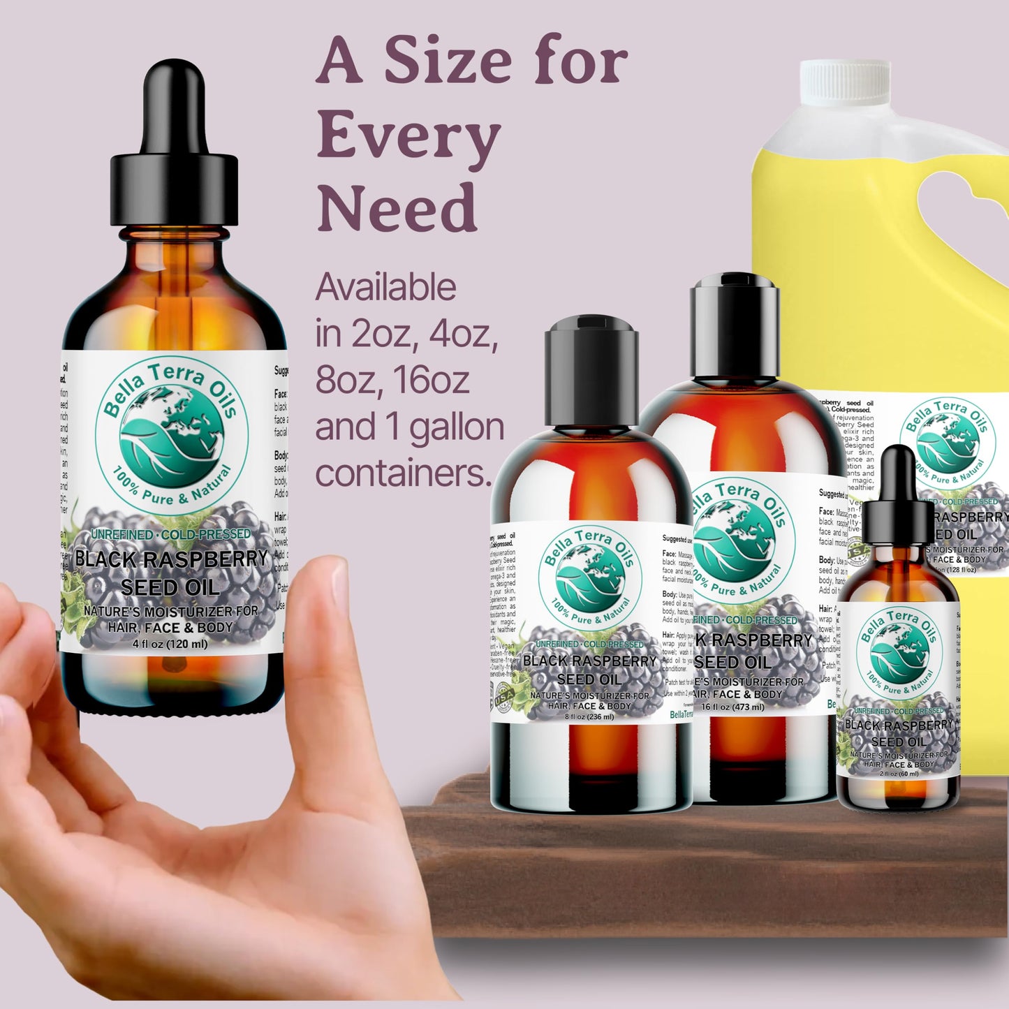 Bella Terra Oils - Black Raspberry Seed Oil 16 oz - Harness the Nutritional Excellence of Red Raspberry Oil, Abundant in Linoleic Acid & Alpha Linolenic Acid, The Ultimate Skin Luxury