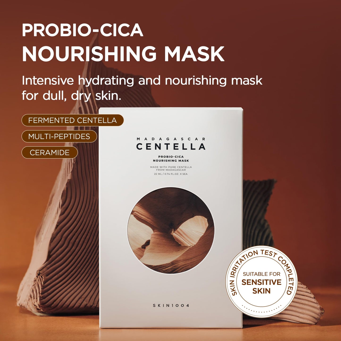 SKIN1004 Madagascar Centella Probio-Cica Nourishing Mask, Face Masks Skincare for Skin Barrier Support, Deeply Hydrating Facial Mask for Nourishing & Elasticity, Korean Skin Care, 0.84 oz / 23ml * 5ea