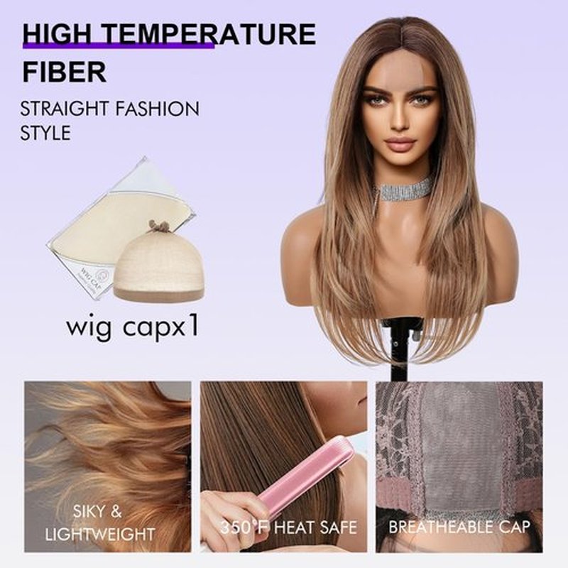 testar Long Blonde Straight Wigs For Women Blonde Brown Layered Wigs Lace In Hairline Natural Looking Heat Resistant Synthetic Wigs for Daily Party Use 26 IN