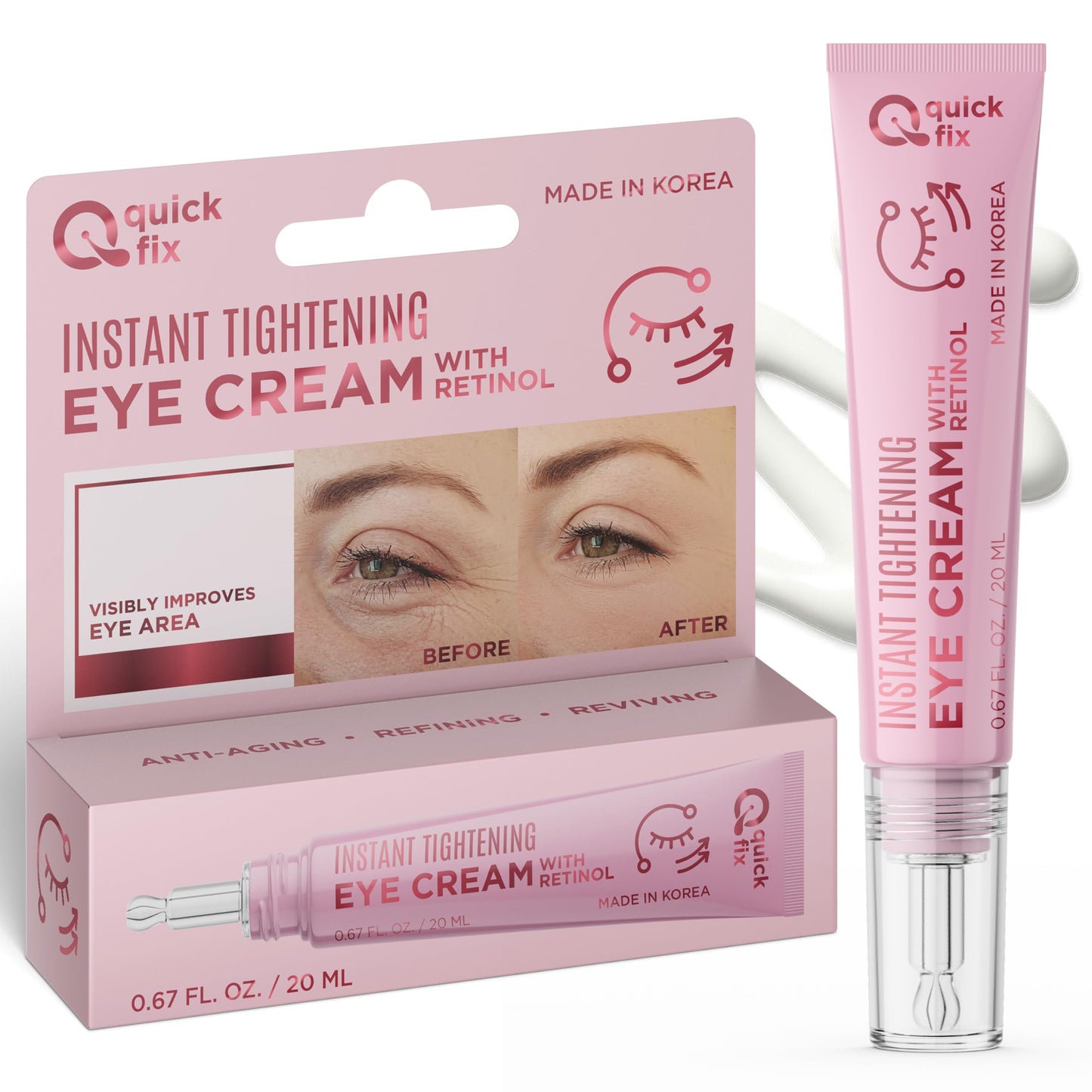 Quick Fix Retinol Instant Eye Tightener Cream – Reduces Wrinkles, Dark Circles & Puffiness – Dermatologist Tested, Anti-Aging, Korean Skin Care – Clean Beauty, Cruelty-Free, Vegan – .67 Fl Oz