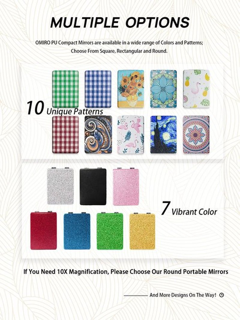 OMIRO Compact Mirror, Unique Painting PU Leather 1X/3X Magnification, Ultra Portable for Purses, 2.4" W x 3.4" L (Red Flower Mandala)