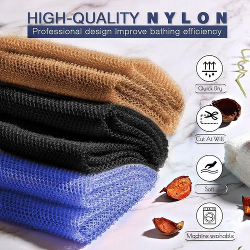 3 Pieces African Bath Sponge African Net Long Net Bath Sponge Exfoliating Shower Body Scrubber Back Scrubber Skin Smoother,Great for Daily Use (Black、Blue、Brown)