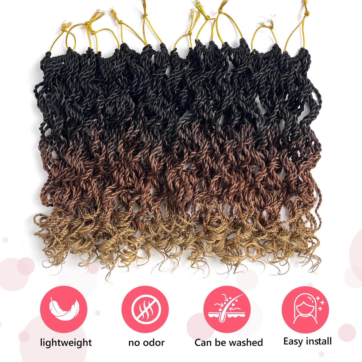 Wavy Senegalese Twist Crochet Hair For Black Women 12 Inch 10 Packs Senegalese Twist Braiding Hair Crochet Twists Pre Looped Twist Crochet Hair Curly Crochet Twist Hair With Curly Ends(1B/30/27)