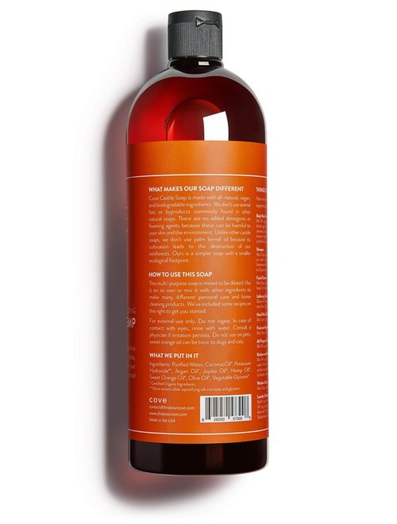 Cove Castile Soap Citrus - 1 Liter / 33.8 fl oz - Organic Argan, Jojoba, and Hemp Oils