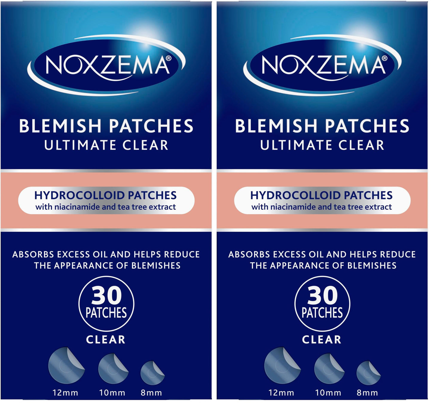 Noxzema Pimple Patches with Niacinamide & Tea Tree Extract, Hydrocolloid Acne Treatment for Face Blemishes, Absorbs Oil & Reduces Breakouts, Dermatologist Tested, 30 Count (Pack of 2)