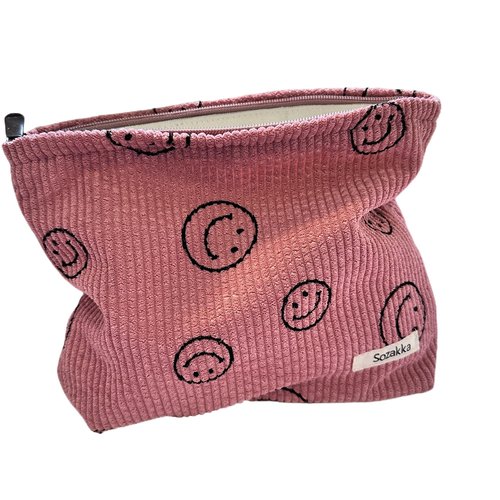 Cosmetic Bags for Women - Corduroy Cosmetic Bag Aesthetic Women Handbags Purses Smile Dots Makeup Organizer Storage Makeup Bag Girls Case Bags (Pink)
