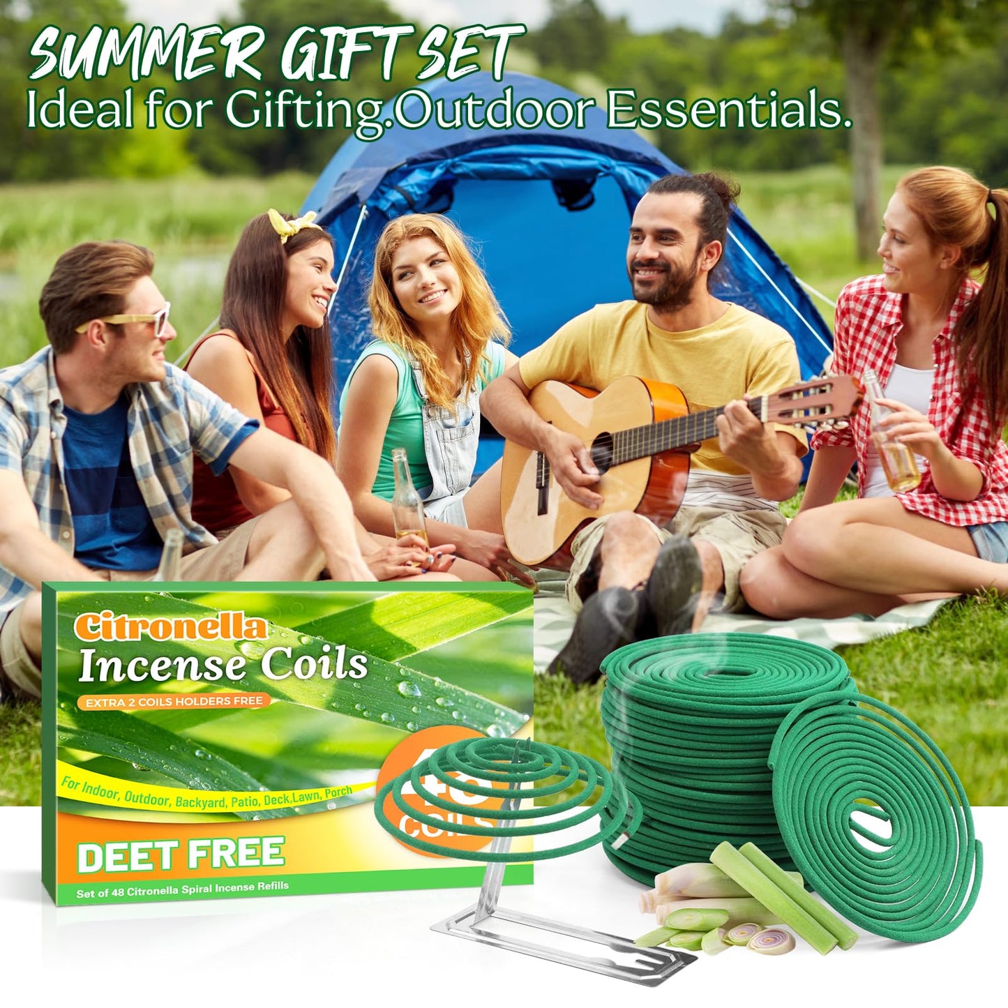 SCENTORINI Citronella Coils, 48 PCS Citronella Incense with Coil Holder, Suitable for Summer Home Outdoor Use, Pool Side, Patio, Camping, Porches, Courtyards, Farms, Garden Planting Area