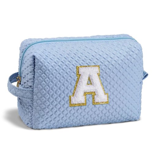 YOOLIFE Gifts for Women Girls - Birthday Gifts for Women, Personalized Gifts for Girl Her Mom Friend Sister Bridesmaid Teacher Women, Teen Girl Gifts Ideas, Blue Initial Makeup Bag Cosmetic Bag A