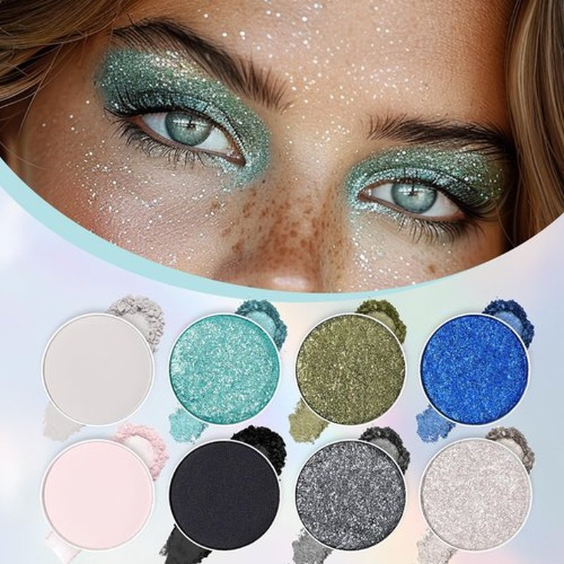 UCANBE 8 Colors Eyeshadow Makeup Palette, Vibrant Smokey Matte Metallic Shimmer Glitter Eye Shadow Pallet, High Pigmented Black Blue Silver Gold Make Up Kit for Daily and Parties