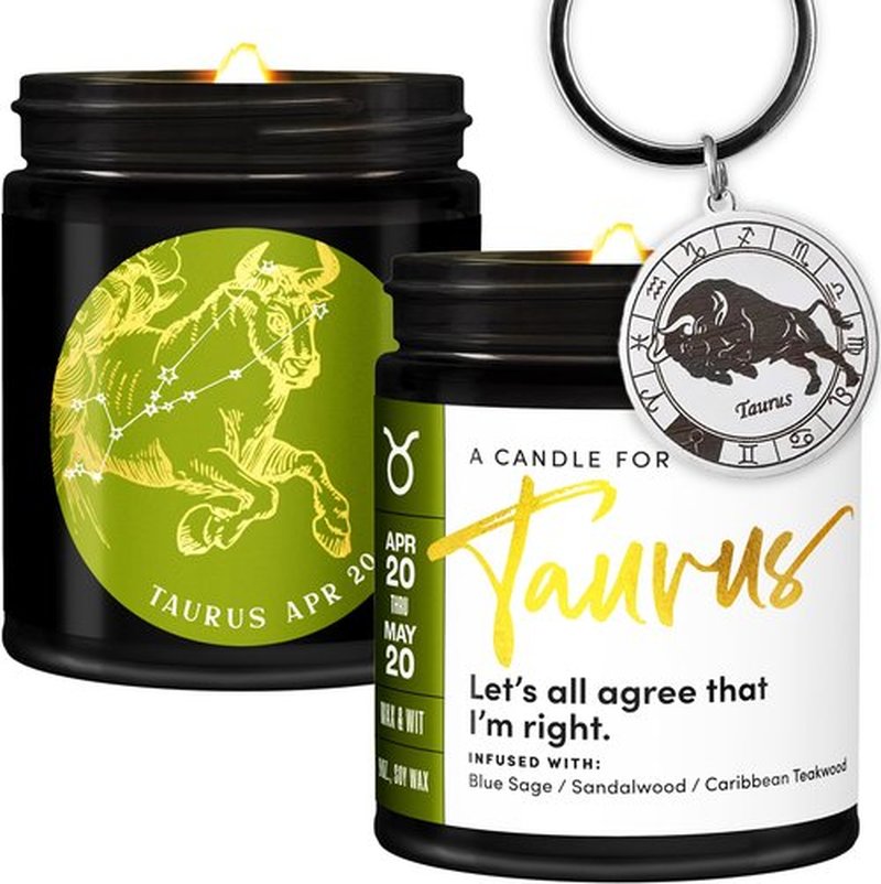 WAX & WIT Taurus Gifts for Women, Zodiac Gifts, Astrology Gifts for Women, Zodiac Candles, Taurus Candle, April Birthday Gifts, May Birthday Gifts for Women, Astrology Candle, Birthday Candle - 9oz