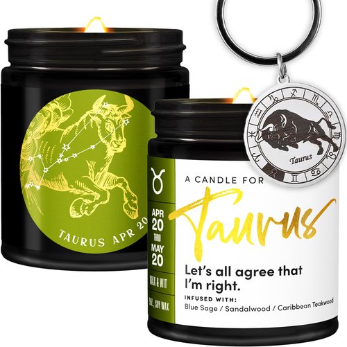 WAX & WIT Taurus Gifts for Women, Zodiac Gifts, Astrology Gifts for Women, Zodiac Candles, Taurus Candle, April Birthday Gifts, May Birthday Gifts for Women, Astrology Candle, Birthday Candle - 9oz