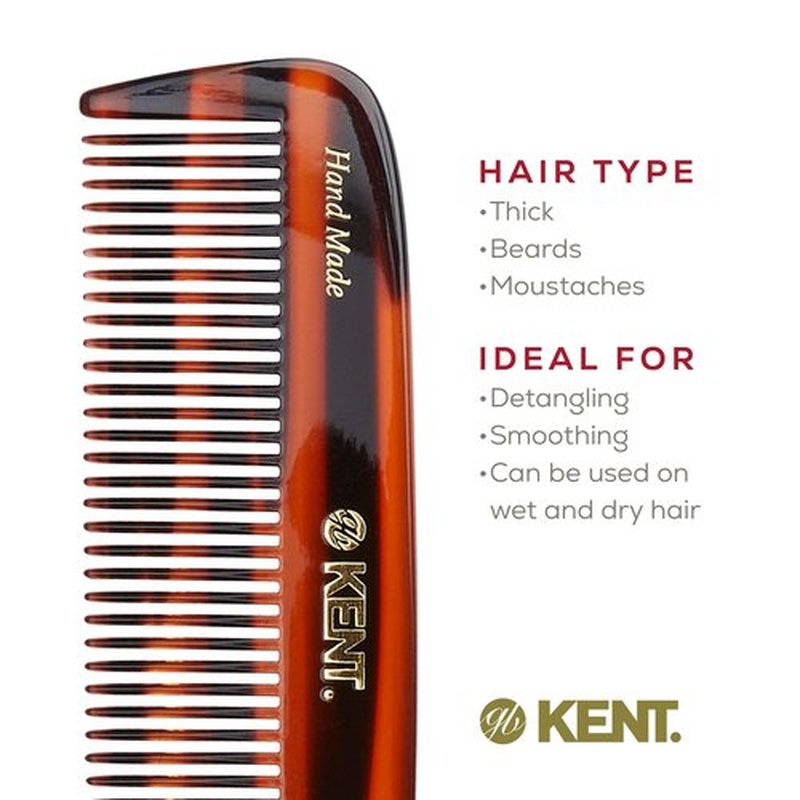 Kent 12T Wide Tooth Comb, Hair Detangling Comb, Handmade Pocket Comb for Thick,Curly, Wavy Hair, Large Tooth Comb, Hair Detangler Comb for Grooming Hair, Beard and Mustache