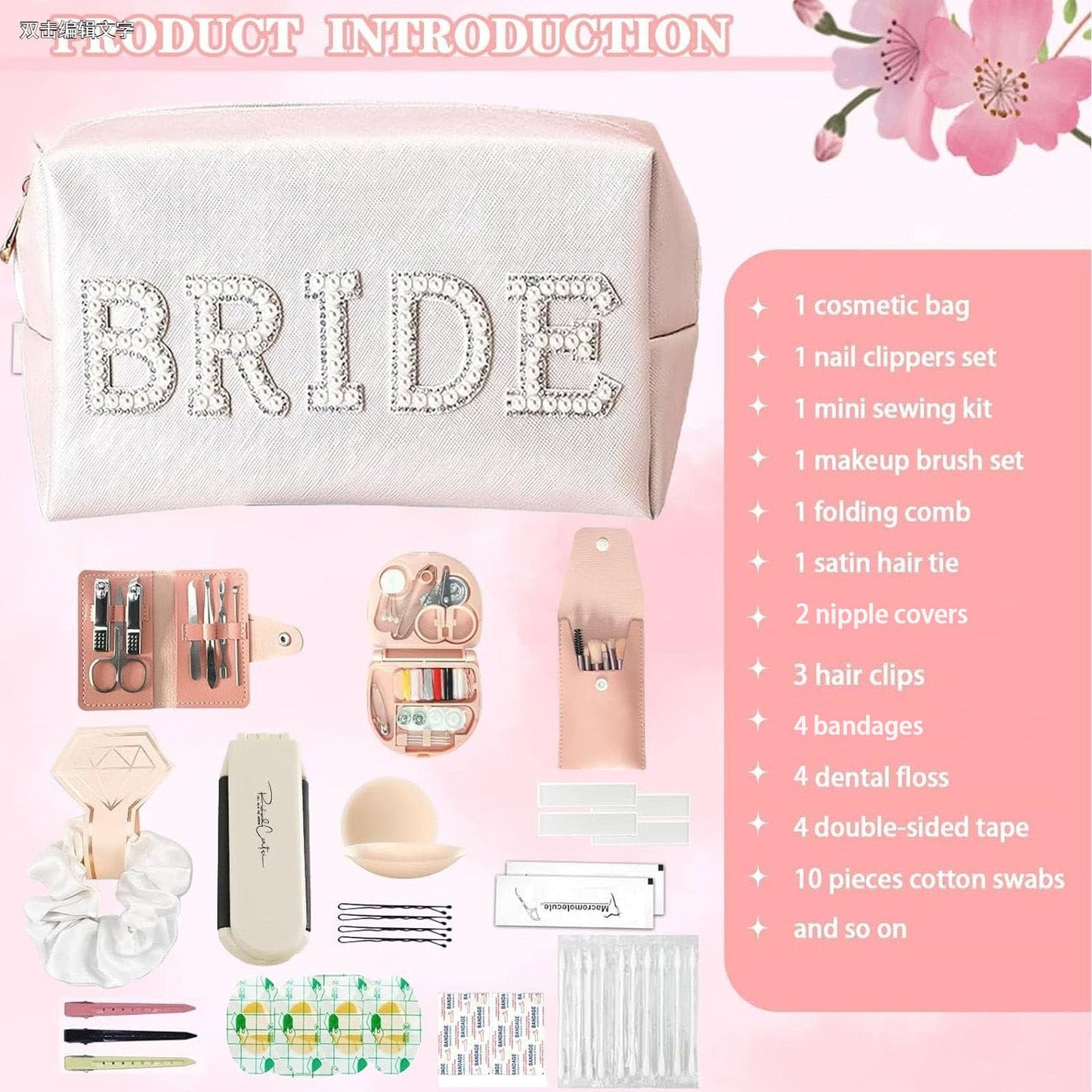Wedding Day Emergency Kit for Bride, Bridal Emergency Kit for Wedding Day Items, Wedding Day Essential Supplies with Makeup Bag for Bride