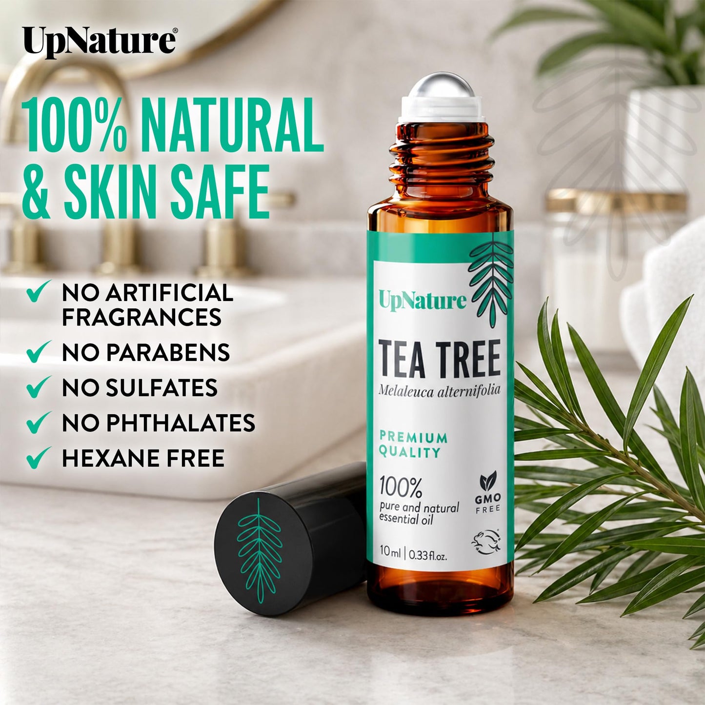 UpNature Tea Tree Essential Oil Roll On - 100% Natural Tea Tree Oil for Skin