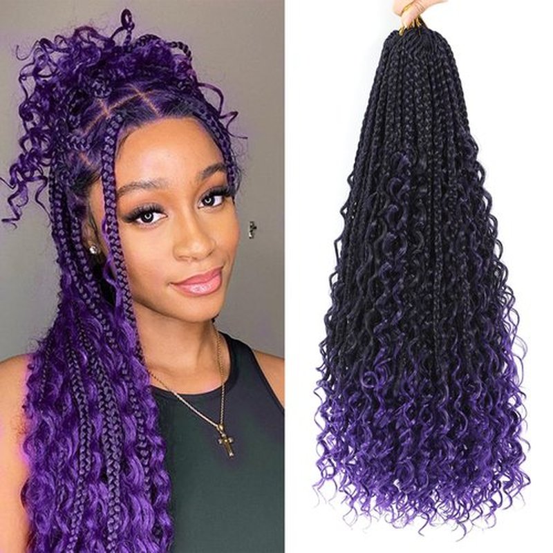 Boho Box Braids Crochet Hair 8 Packs Boho Crochet Braids Pre Looped 1B/Purple Goddess Box Braids Crochet Hair for Black Women 24 Inch Boho Braids Crochet Hair Extension