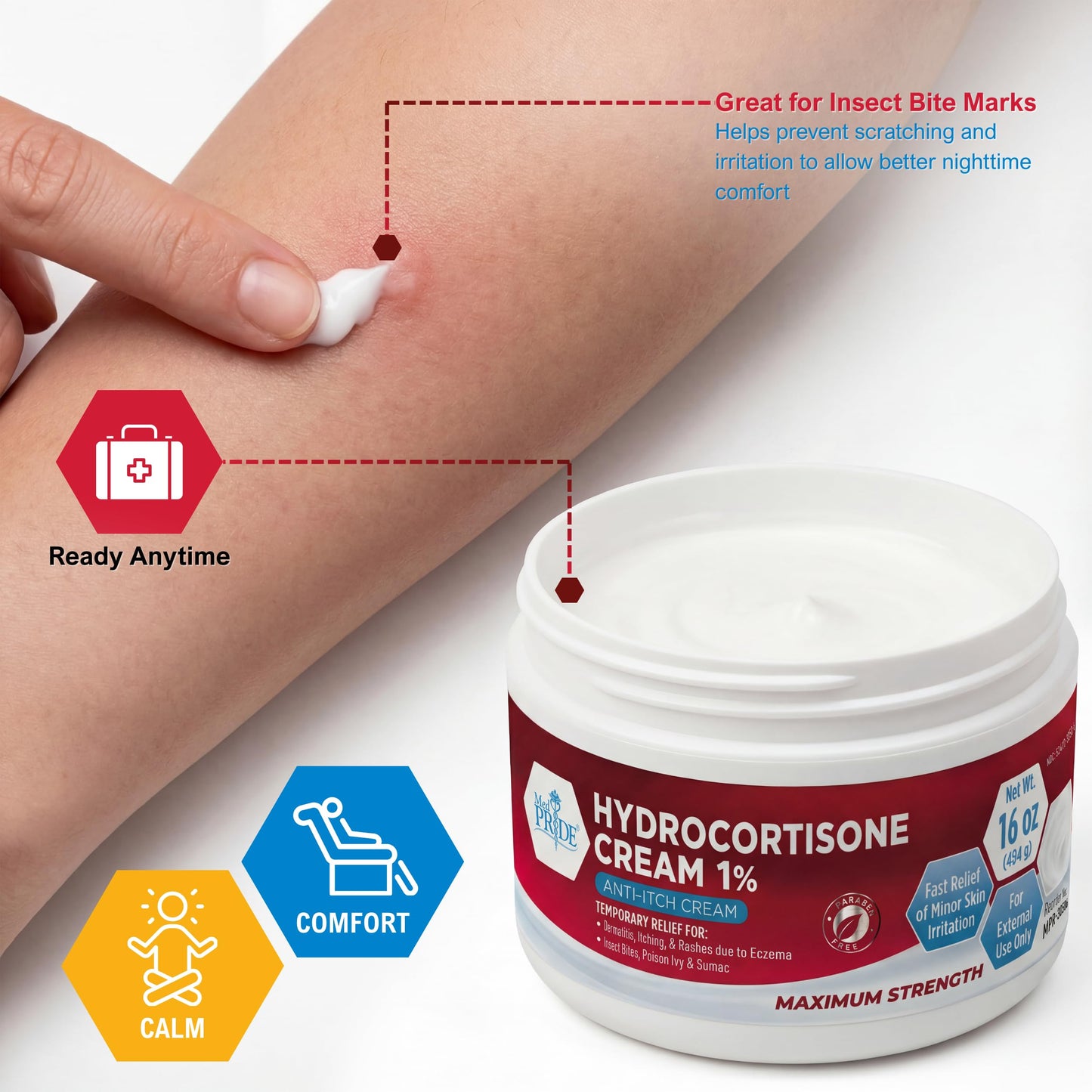 MED Pride 1% Hydrocortisone Cream Bulk 16 Oz Maximum Strength Itch Relief for Eczema, Dermatitis, Rashes, Mosquito Bites