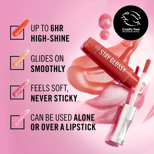 Rimmel Stay Glossy Lip Gloss - Non-Sticky and Lightweight Formula for Lip Color and Shine - 400 Berry Bad, .18oz (Pack of 4)