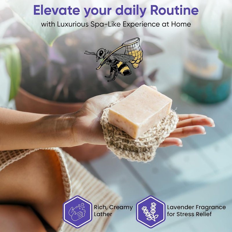 Handmade Lavender Soap Bar – Natural Organic Cold-Process Soap with Olive Oil & Beeswax | 3 Pack, Moisturizing for All Skin Types