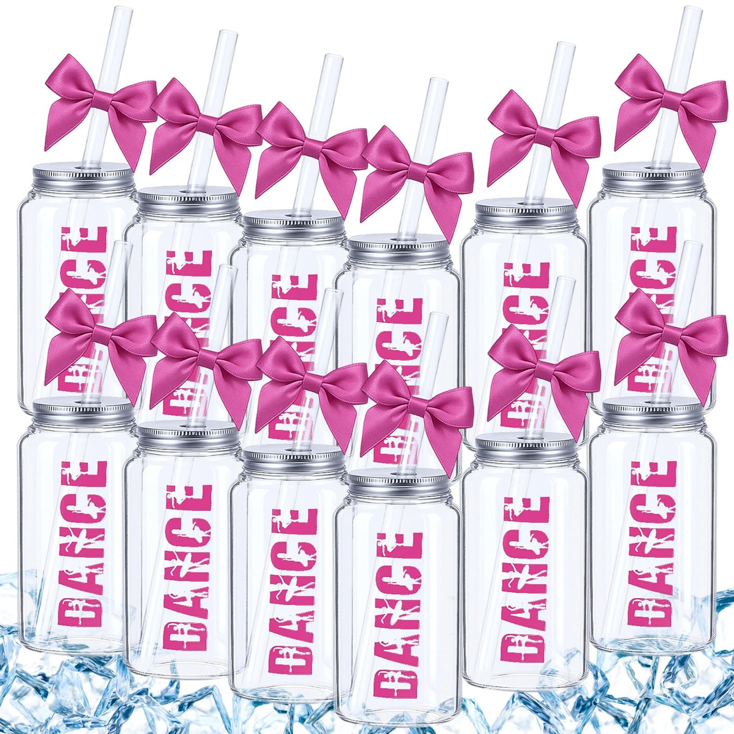 LemonRoad 12 Pcs Dance Recital Tumblers Bulk, Dancer Gifts for Girls, Teens, Her Reusable 11.8 oz Plastic Coquette Bow Aesthetic Cup with Lids and Straws for Ballerina Dance Lovers