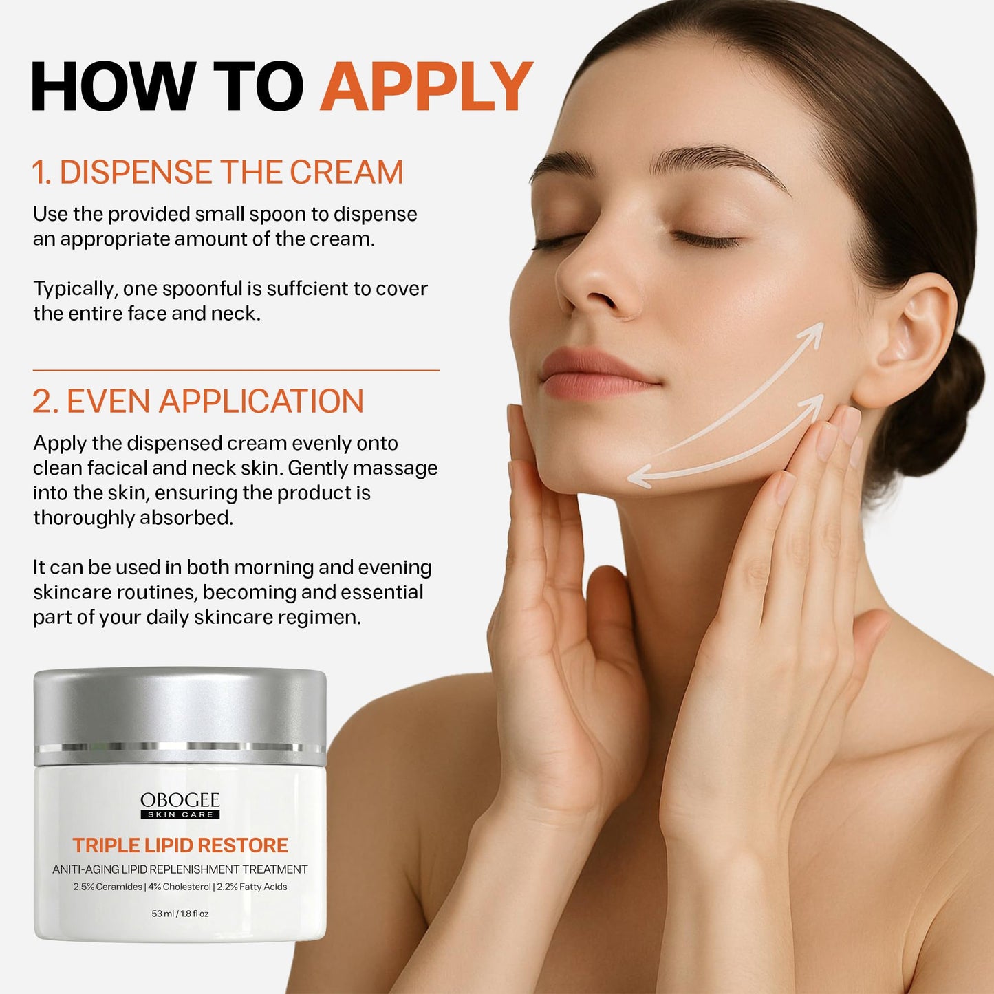 OBOGEE Triple Lipid Peptide - Restore & Fix Mature Skin Advanced Anti-Aging Cream for Radiant, Smooth Skin for Face & Neck (53 ml /1.8 fl oz)