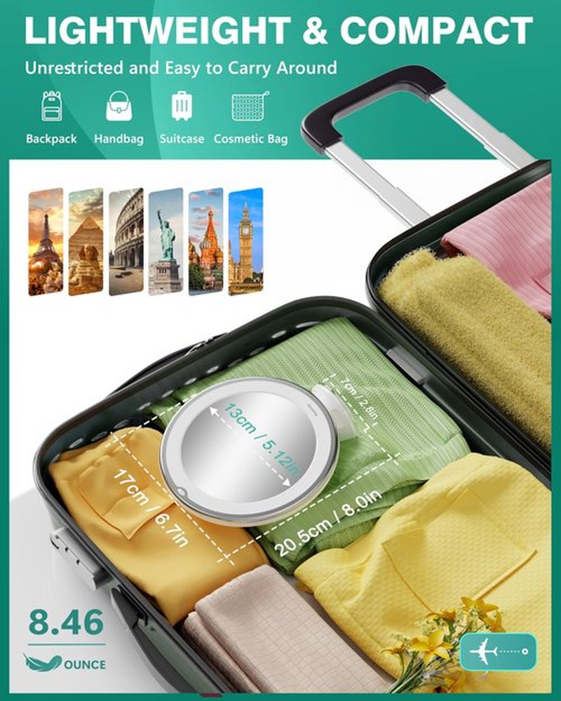 Auxmir Upgraded 20X Magnifying Lighted Makeup Mirror with 2-Level Brightness, Vanity Mirror with Power Suction Cup, 360° Swivel, Portable Bathroom Mirror for Home Travel, White