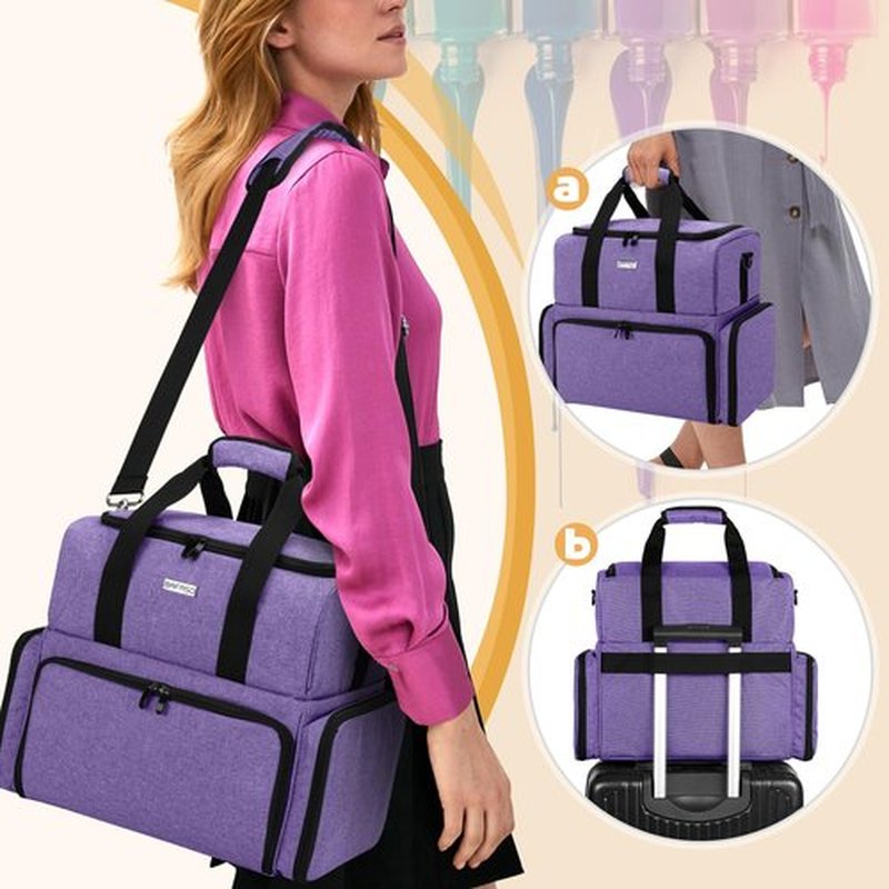 BAFASO Nail Polish Organizer Holds 80 Bottles (15ml - 0.5 fl.oz) and a UV Nail Lamp, Nail Polish Case with 2 Removable Pouches and Manicure Tools Storage Sections (Patented), Purple