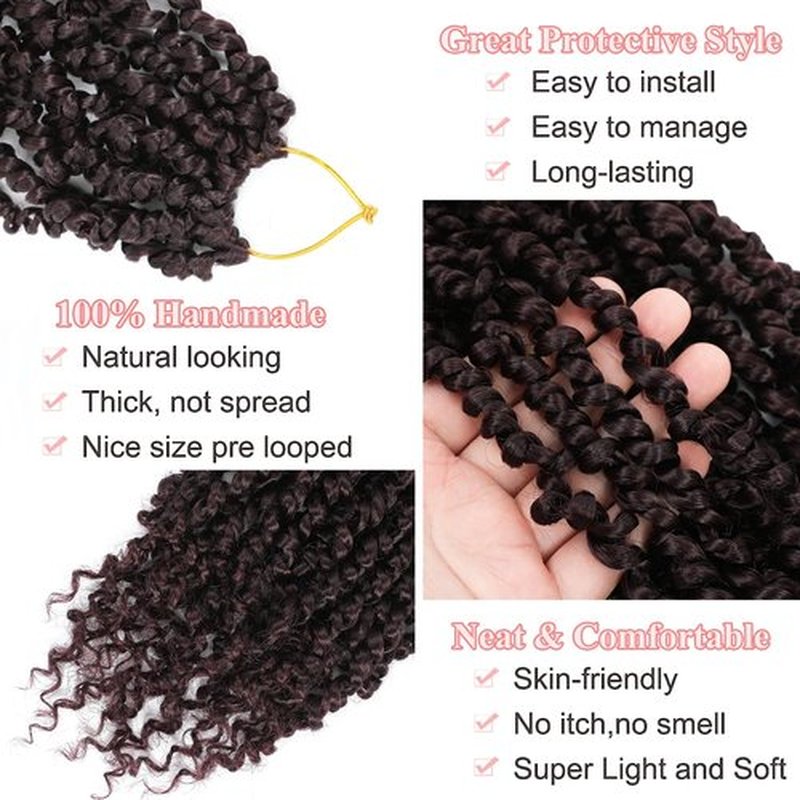 Alrence Passion Twist Crochet Hair 8 Packs Pre twisted Passion Twist Hair For Women Soft Bohe Pre-looped Crochet Braids (14 Inch (Pack of 8), 99J#)