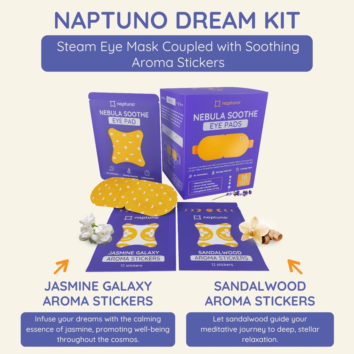 Naptuno 16 Packs Steam Eye Mask for Dry Eyes, Self Heating Disposable Eye Compress, Puffiness Relief, Travel, Relaxing Spa Gifts with 12 Aroma Stickers (Lavender)