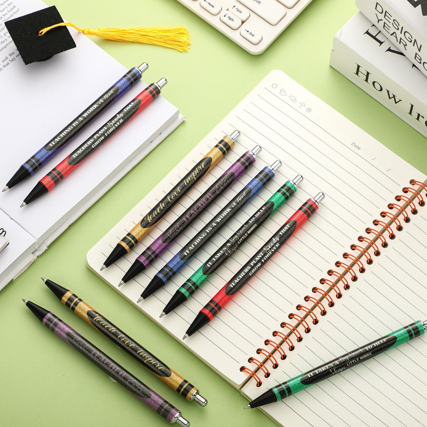 Motipuns 30 Pcs Back to School Teacher Appreciation Gift Pen Bulk Metal Glitter Thank You Teacher Pens Inspirational Black Ink Retractable Ballpoint for First Day of School Party Favors(Crayon)