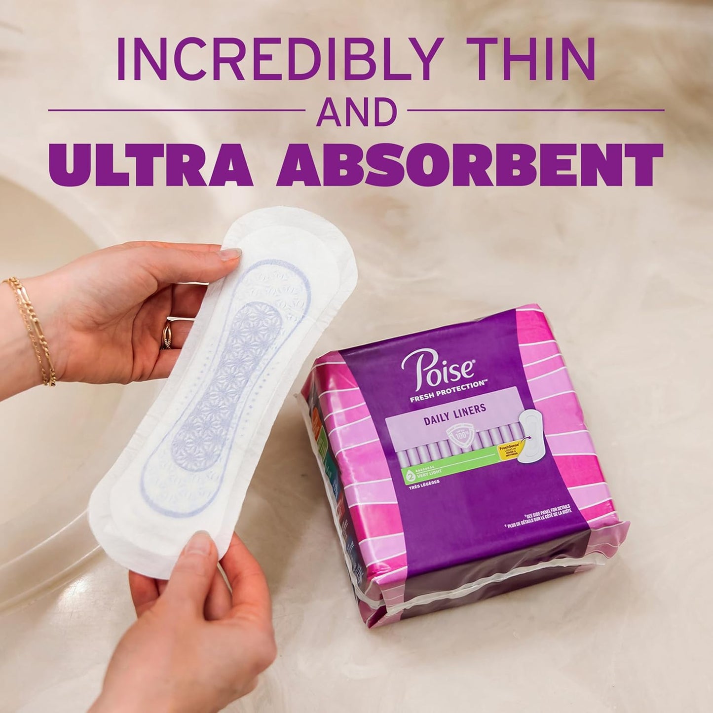Poise Daily Liners - Incontinence Panty Liners for Bladder Leaks | Very Light Absorbency, Regular Length, 48 Count