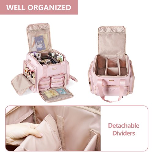 Prokva Rolling Makeup Case with 4 Removable Bags, Professional Makeup Train Case with Wheels, Makeup Artist Travel Bag with Brushes Storage Section, Pink (Patent Design)