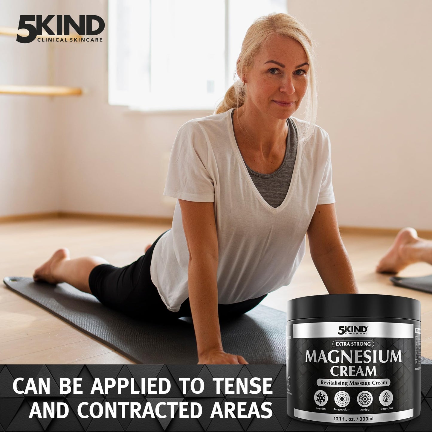 5Kind Extra Strong Magnesium Cream 10.1 fl oz - Neuropathy Nerve Relief Cream - Lotion for Restless Legs - Magnesium Rub Infused with Arnica, Eucalyptus, Comfrey, Menthol & Hemp Oil