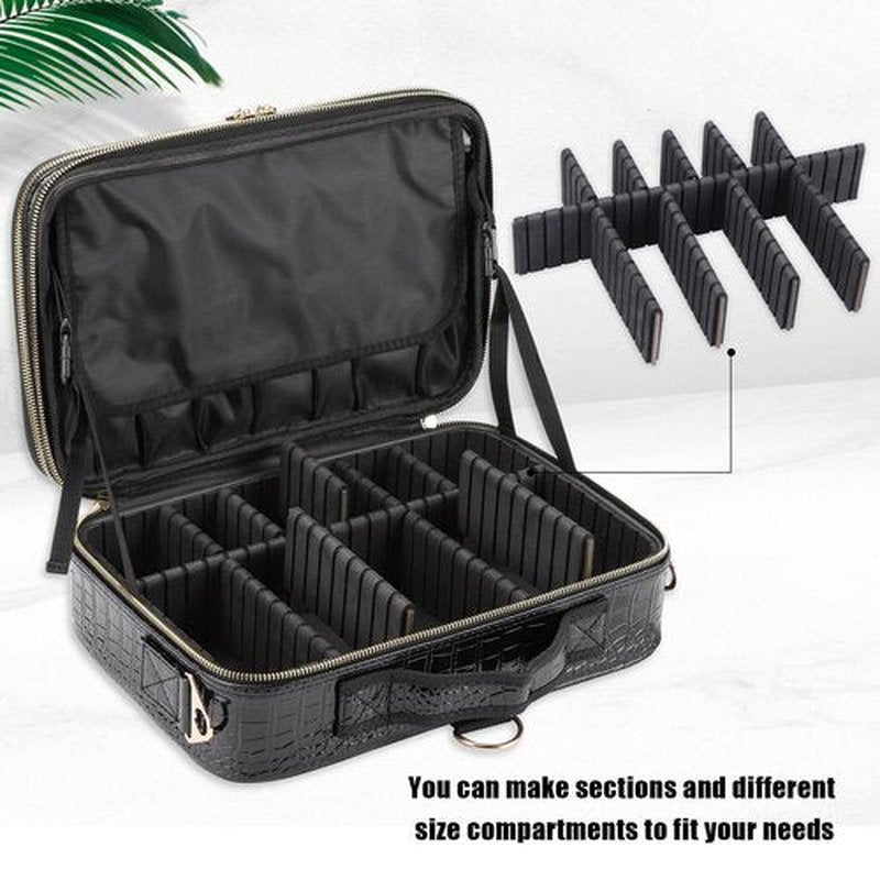JOURMON Makeup Case 3 Layers Travel Makeup Train Case Crocodile Makeup Bag Organizer Portable Artist Storage Bag with Adjustable Dividers and Shoulder Strap