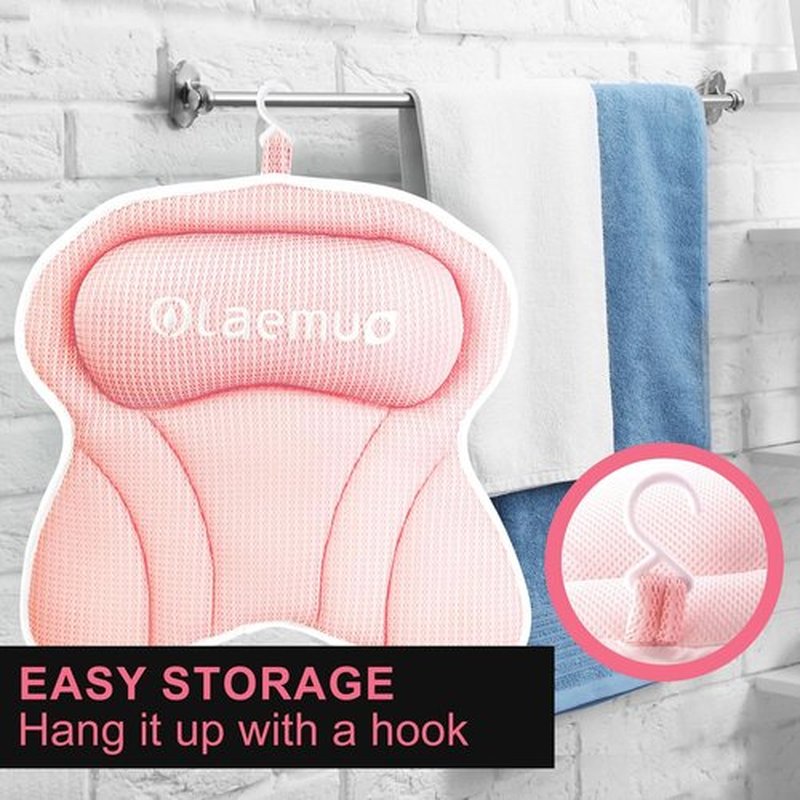 Olaemuo Bath Pillows for Tub, Bath Pillow Luxury Bathtub Pillow, Comfy Bath Tub Pillow for Bathtub for Head and Neck, Bathtub Neck Pillow with Strong Suction Cups for Tub, Bathtub Accessories-Pink