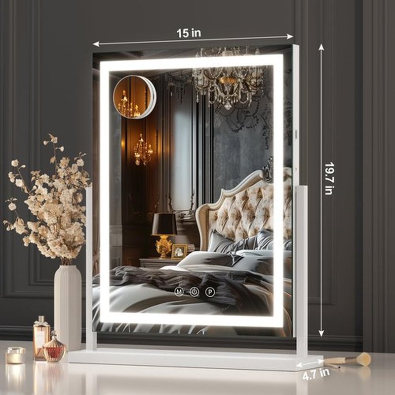 Hasipu Vanity Mirror with Lights, Lighted Makeup Mirror with 10X Magnification, Dimmable 3 Modes, Touch Screen Control, Led Make Up Mirror 20x15 Inch