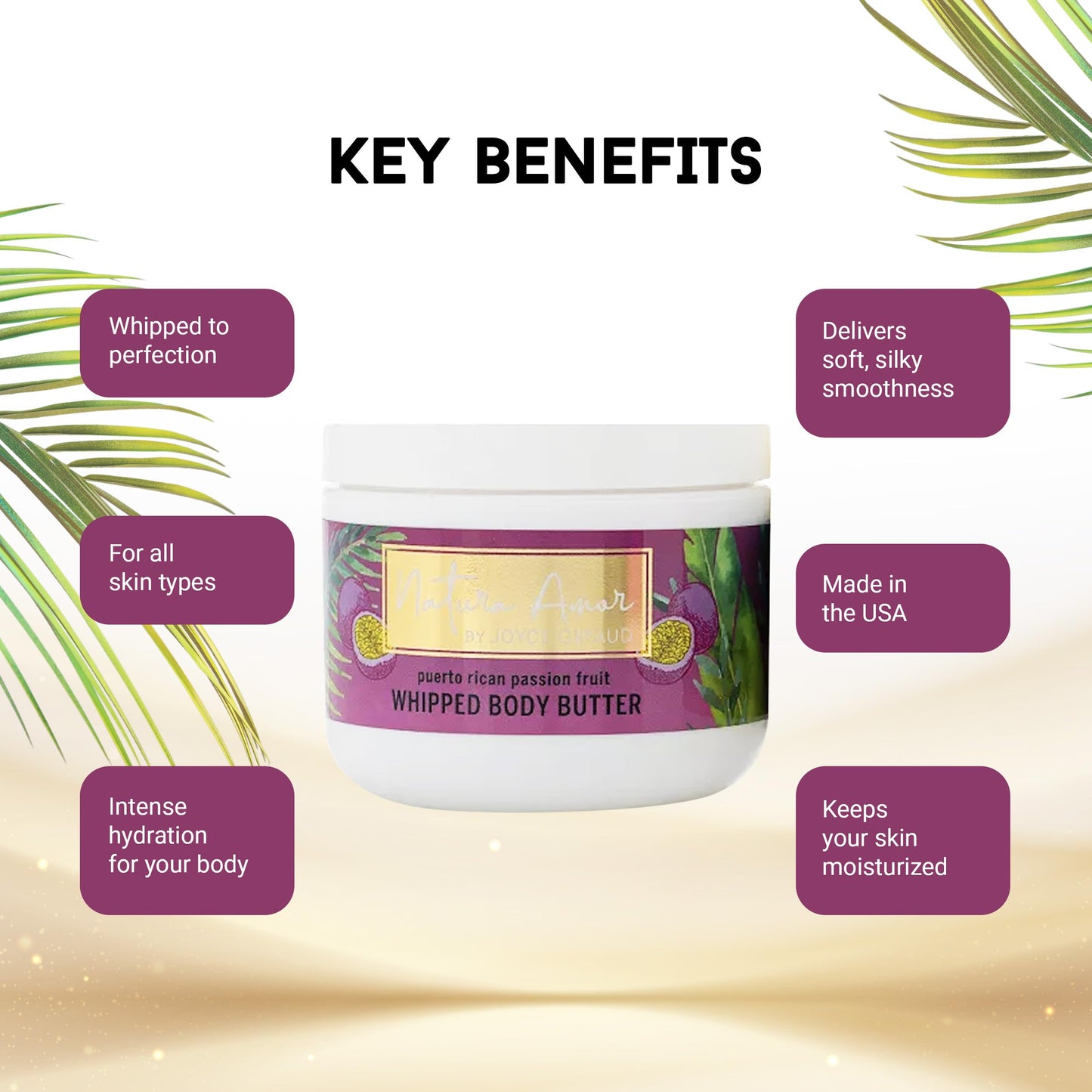 Miracle Elixir Collection Joyce Giraud Whipped Body Butter, Puerto Rican Passion Fruit, Extra Creamy, Ultra Hydrating, Non-Greasy, 4 Oz