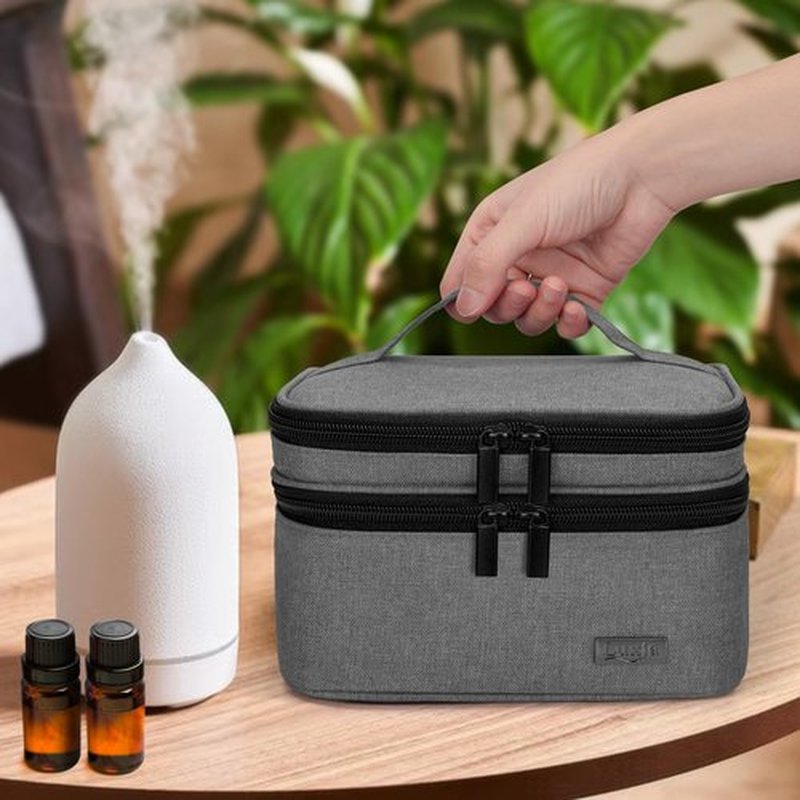 LUXJA Essential Oil Carrying Case - Holds 30 Bottles (5ml-30ml, Also Fits for Roller Bottles), Double-Layer Organizer for Essential Oil and Accessories, Gray (Bag Only)