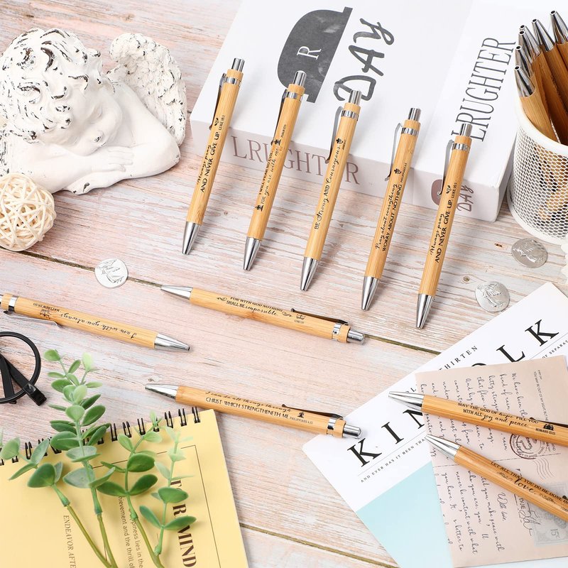 Fumete 30 Pcs Christian Gifts Pens Bulk Bamboo Ballpoint Pens with Bible Verse and Scripture Inspirational Religious Gifts for Church Pastor Appreciation Grandparents Church Sunday School