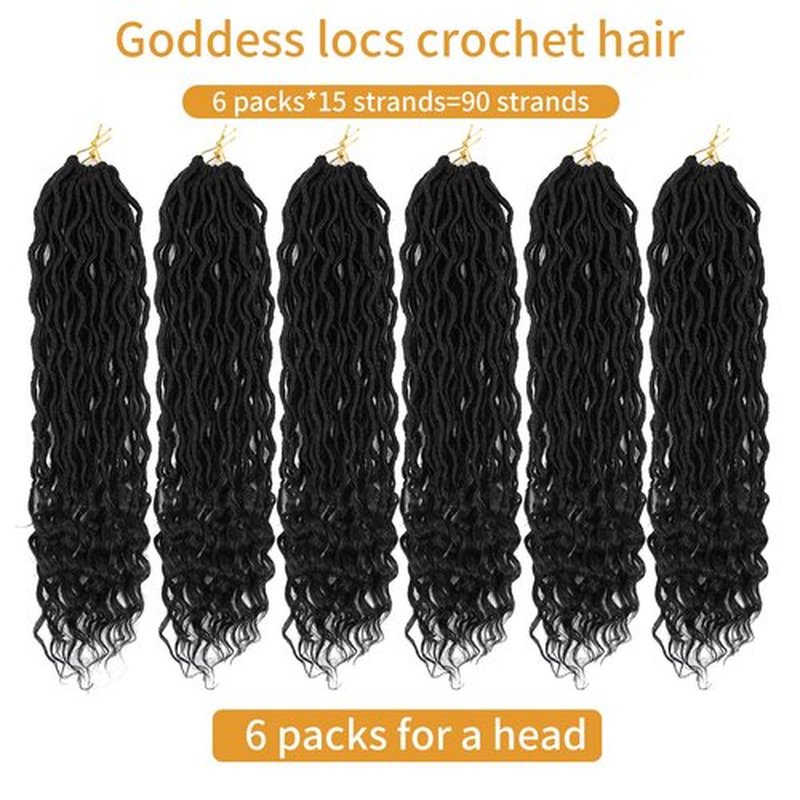 18 Inch Faux Locs Color 1 Goddess Locs Crochet Hair #1 Goddess Locs with Curly Ends Prelooped Crochet Hair for Black Women(18 Inch,6 Packs,1#)
