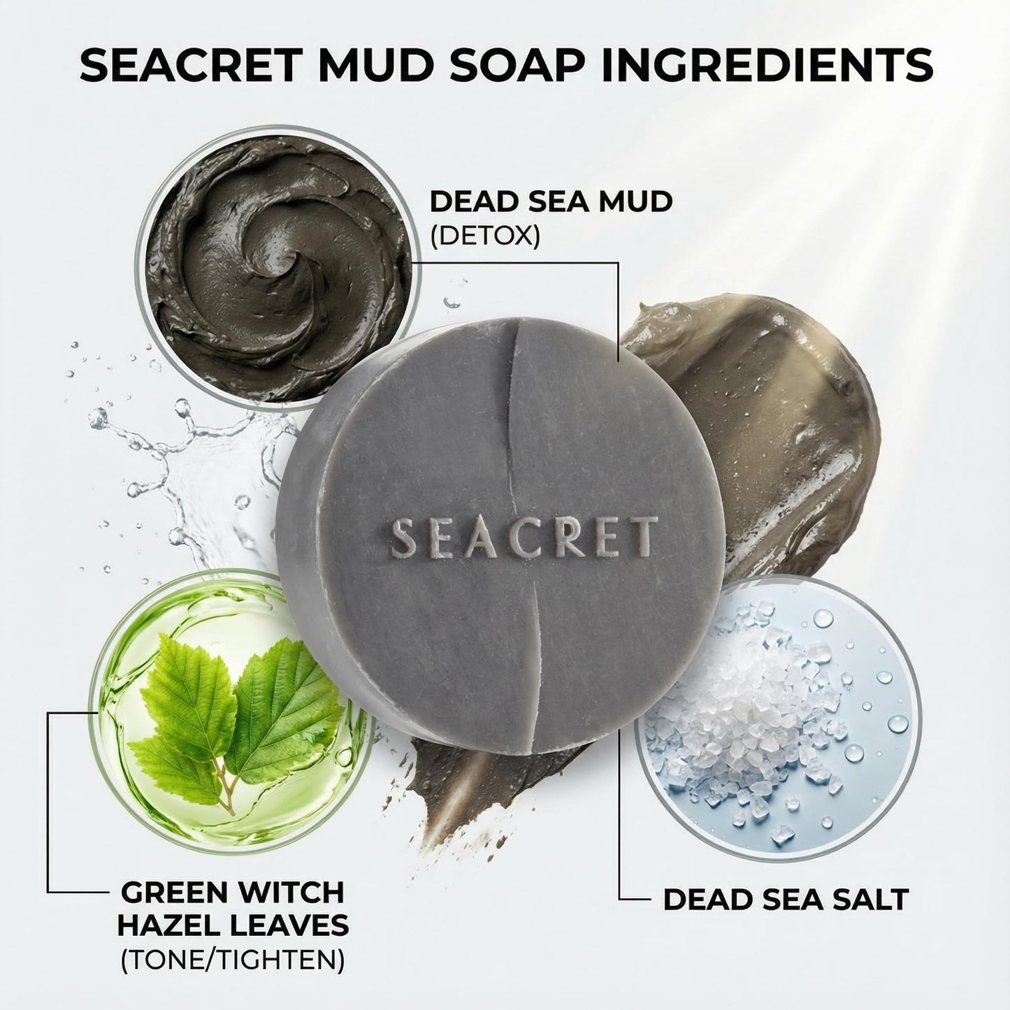 SEACRET Dead Sea Mud Soap Bar & Foaming Net - Deep Pore Purifying & Refining Facial Cleanser with Minerals and Witch Hazel, Natural Spa Bar for Normal to Oily Skin, Fragrance-Free, 4.4 Oz / 125 g