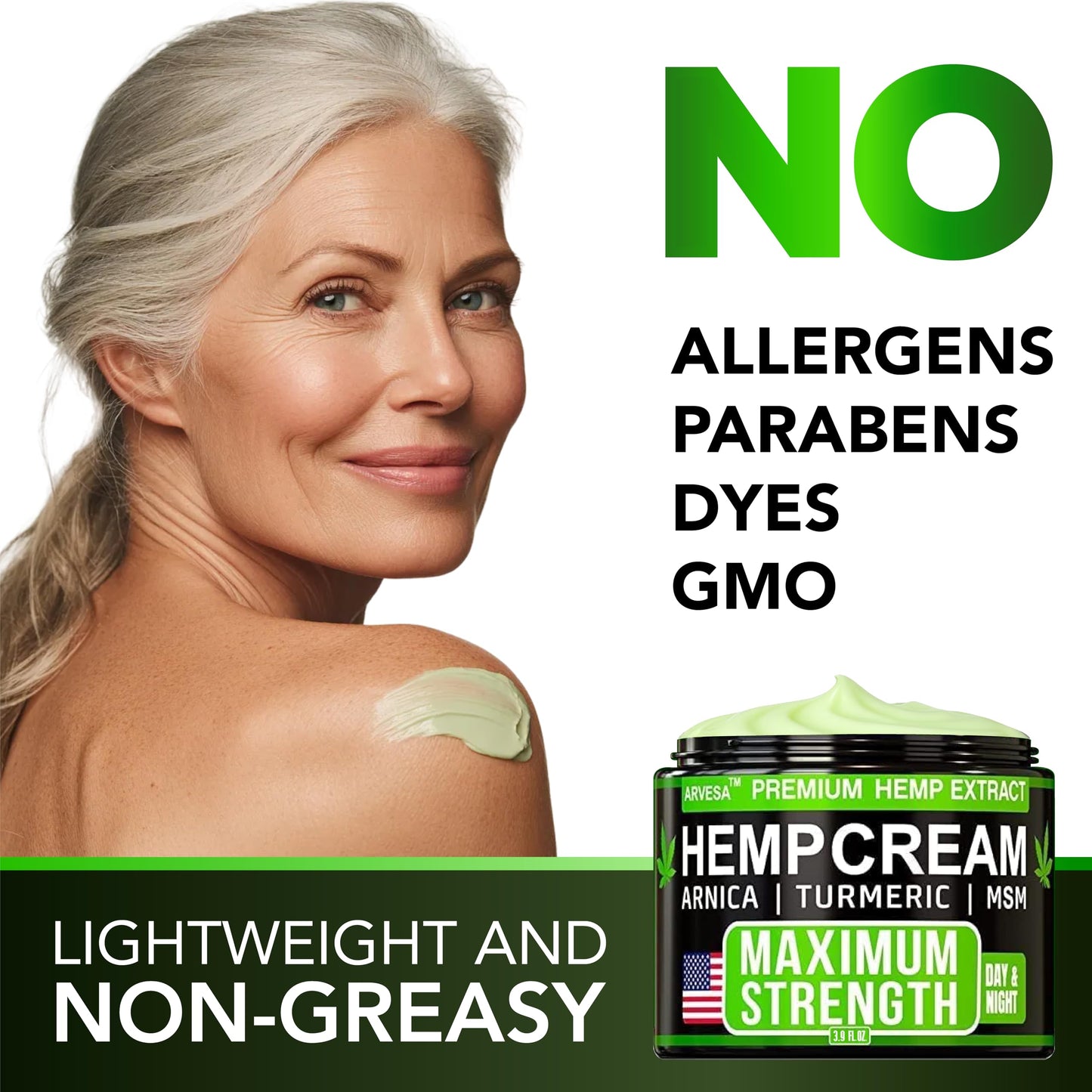 Hemp Cream - Maximum Strength - Natural Hemp Oil Extract Gel Rub with MSM - Glucosamine - Arnica - Turmeric - Maximum Strength - Formulated in USA - 3.9 oz