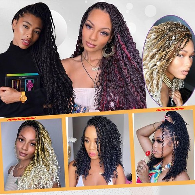 Beverlee Boho Box Braids 8 Packs Goddess Box Braids 14 Inch Bohemian Box Braids Crochet Box Braids with Curly Ends Pre-looped Synthetic Crochet Hair for Black Women 128 Strands TBug#