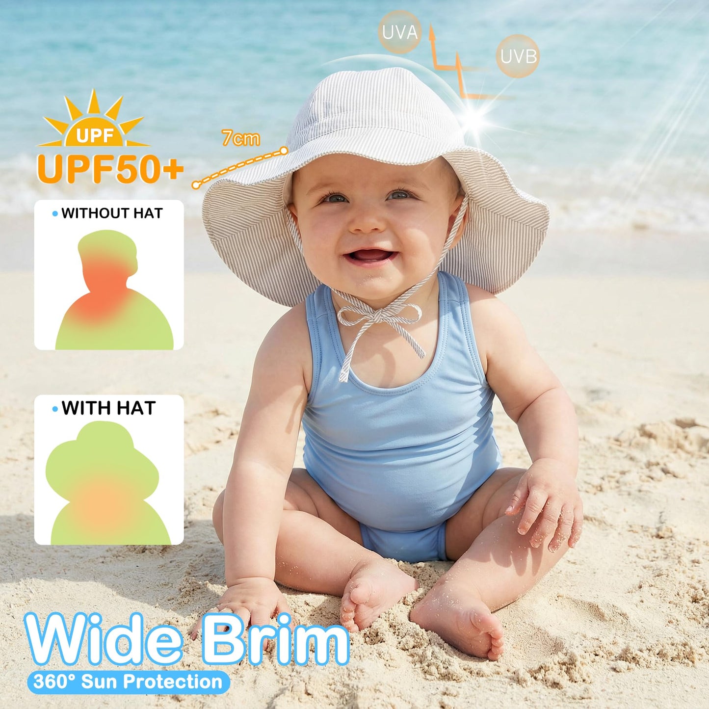 Zando UPF 50+ Infant Baby Sun Hats 0-6 Months Wide Brim Baby Bucket Hat