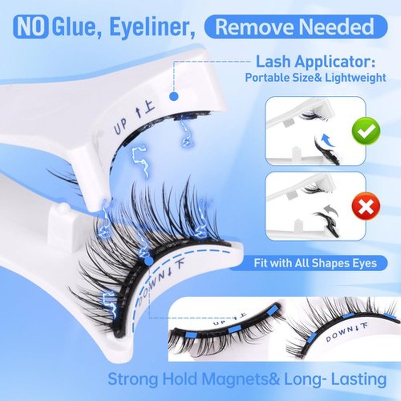 JIMIRE Magnetic Eyelashes Natural Look Cat Eye Wispy Magnetic Lashes with Applicator Reusable Magnetic Eyelashes No Glue Needed Magnetic Lashes 2 Styles Mix Clear Band Eyelashes All Day Comfort
