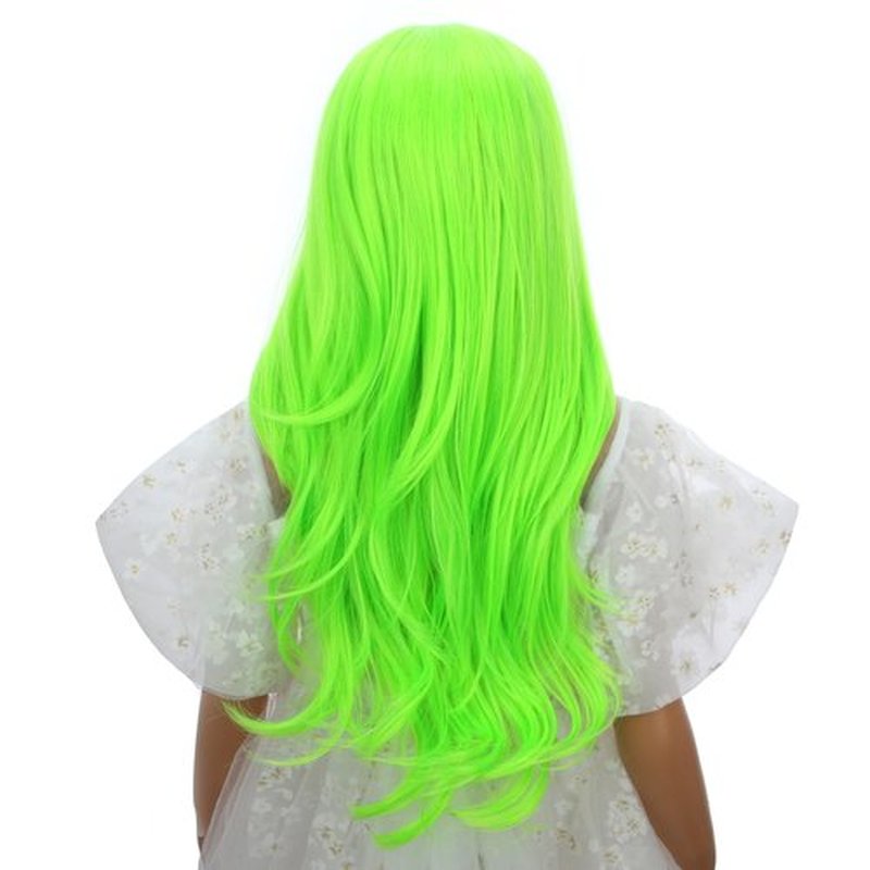 Edivd Neon Green Wig for Kids Girls Long Green Ombre Middle Part Wig Children Light Green Wavy Curly Wig Heat Resistant Synthetic Wig with Wig Cap