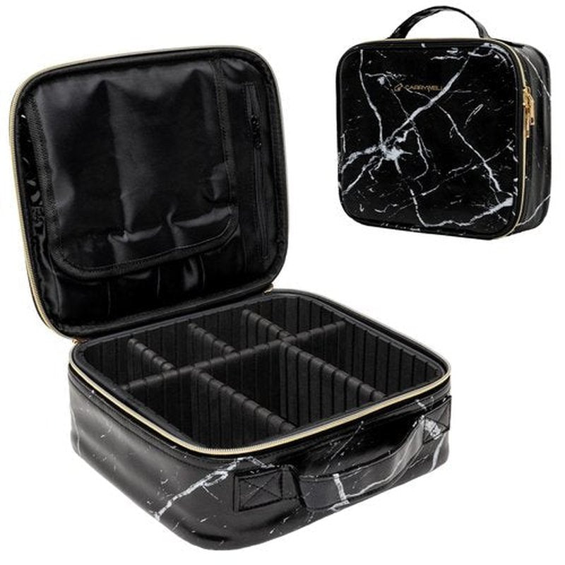(Not Made In China) Travel Makeup Train Case, Cosmetic Storage Organizer For Professional Beauty Artist, Portable Kit Bag W/Adjustable Dividers For Jewelry, Nail Polish and Brushes (1, Marble, Small)